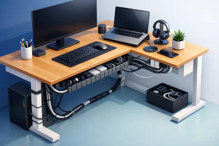 Beste kabelhåndtering til kontorpult på jobb